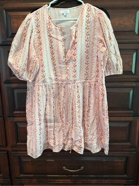 Livro Pink Floral Mini Dress with Puff Sleeves
